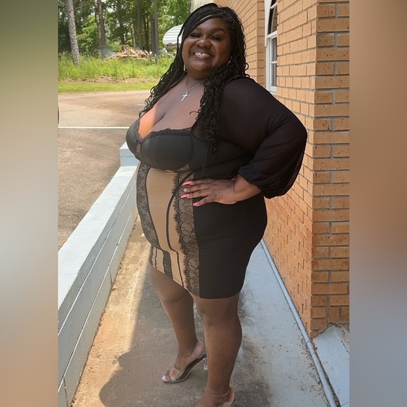 SHEIN Plus Color Block Lace Patchwork Dress - Picture 2 of 7